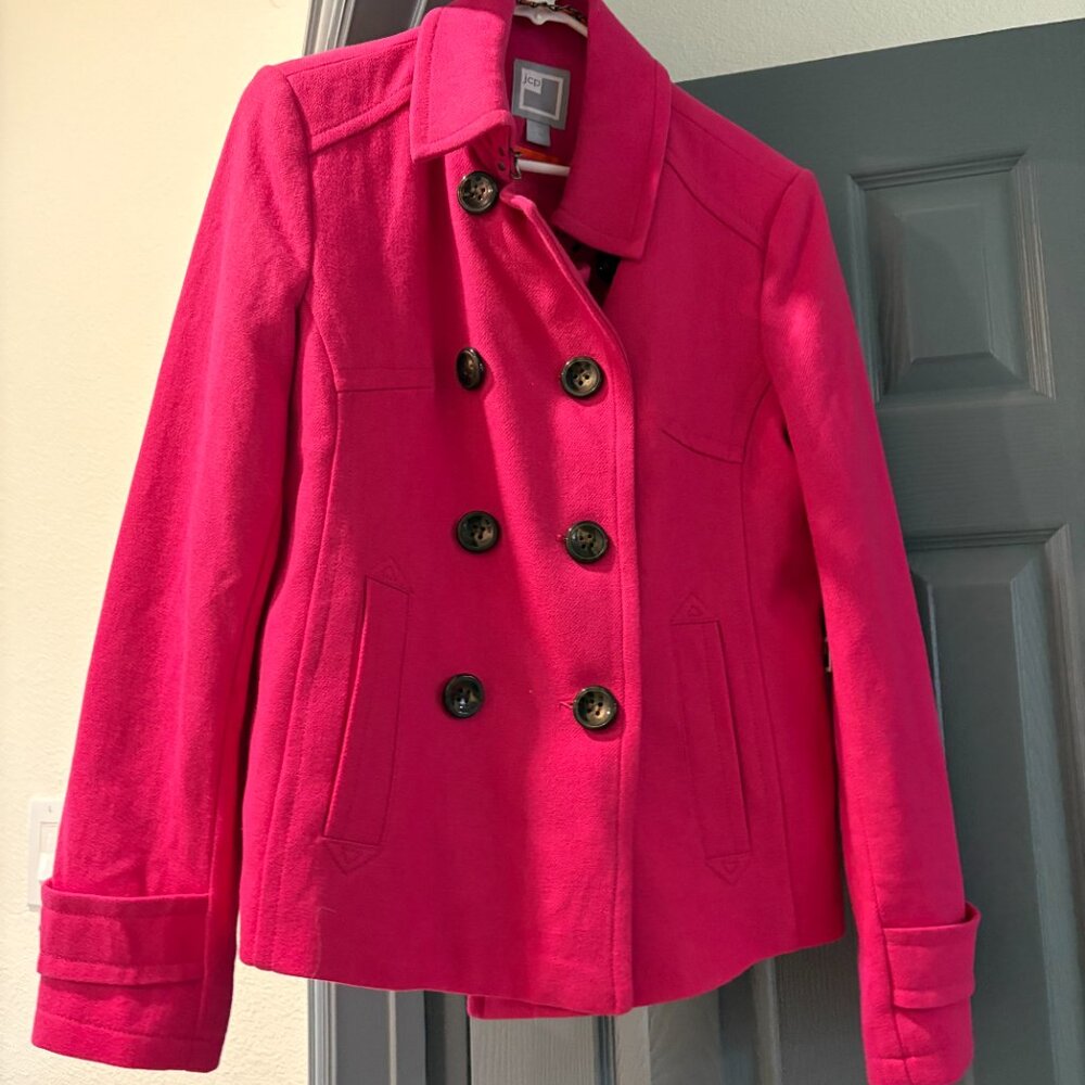 Bright Pink Wool Peacoat — Women’s L — NWT (New with Tags)
